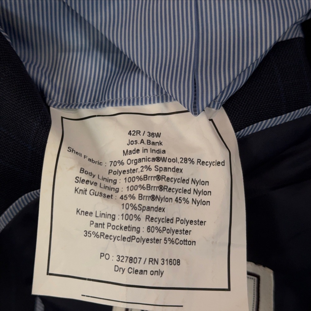 Jos A Bank 1905 Slim Fit Navy Windowpane Organica Wool Blazer 42R brrr Comfort - Picture 5 of 11